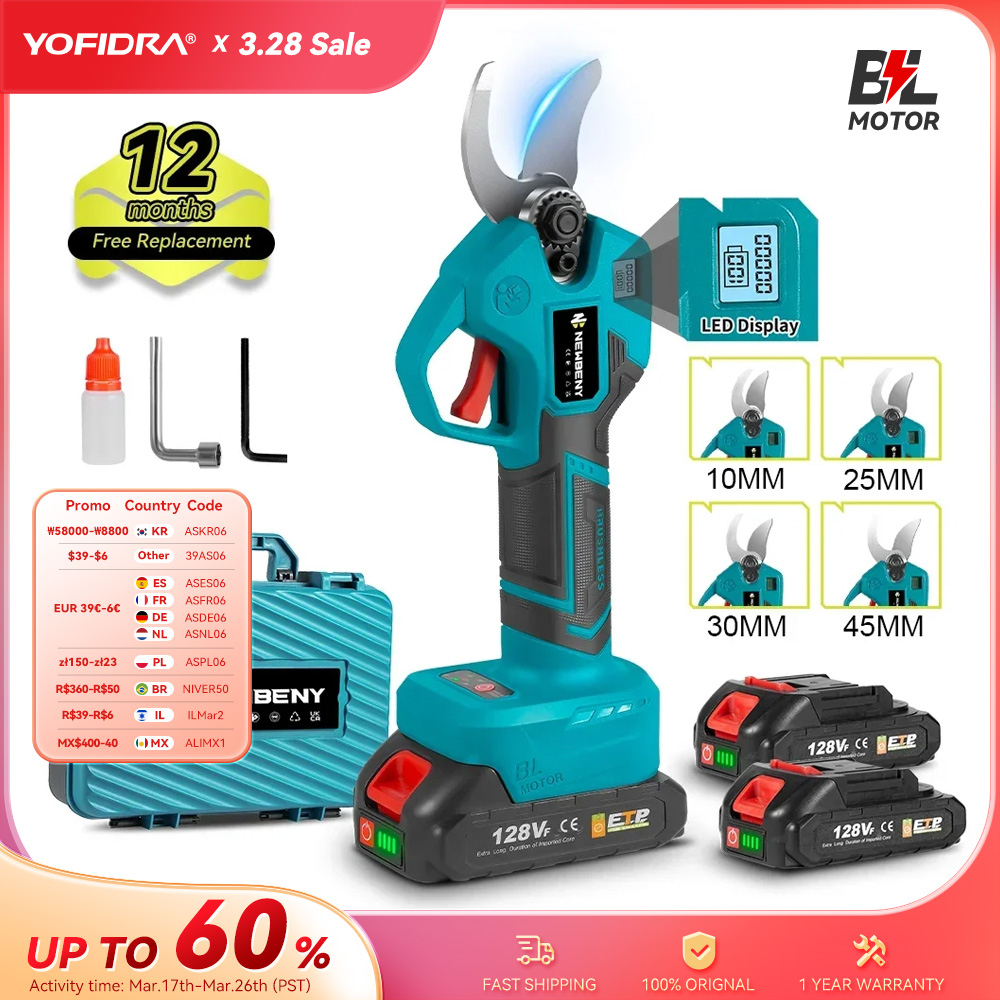 Tesoura de poda elétrica sem escova, 30mm, 4 engrenagens, sem fio, recarregável, jardim, árvore frutífera, ferramenta para makita, bateria de 18v
