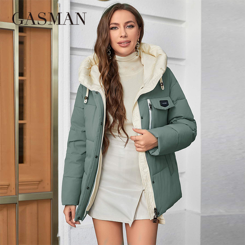 Gasman Damen Parka neue Mode Damen Stehkragen kurze schlanke lässige Kapuze warme Daunen jacke