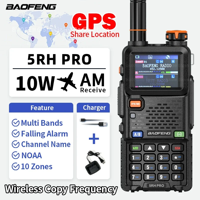 Baofeng UV5rhpro Walkie Talkie GPS multibanda AM FM copia inalámbrica frecuencia Ham bidireccional actualización de largo alcance 5RH Radio de comunicación