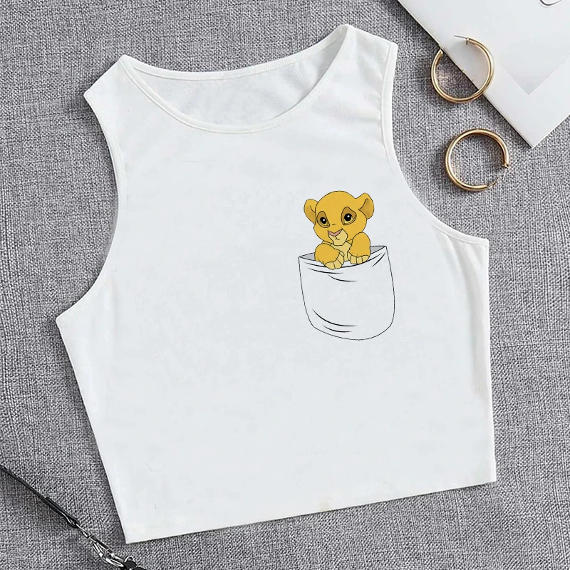 Tank Top Hakuna Matata kaus Crop Top kaus oblong Disney The Lion King kaus oblong Kawaii Crop Atasan wanita baju wanita