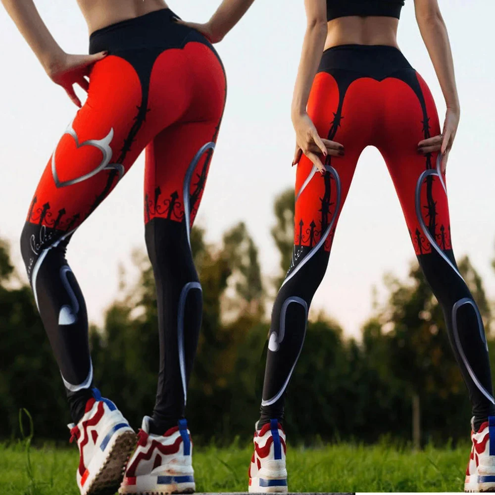 Nadanbao Heart Shape Digital Printing Nine Points Sport Trousers Fashion Women's Yoga High Waist Tight Hips Casual Leggings