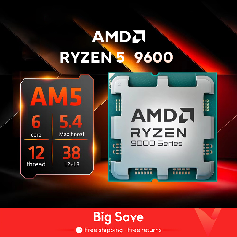 AMD Ryzen 5 9600 Brand New CPU 5.2GHz 6-Core 12-Thread 38MB Cache 4NM TDP 65W Socket AM5 Processore di gioco senza confezione