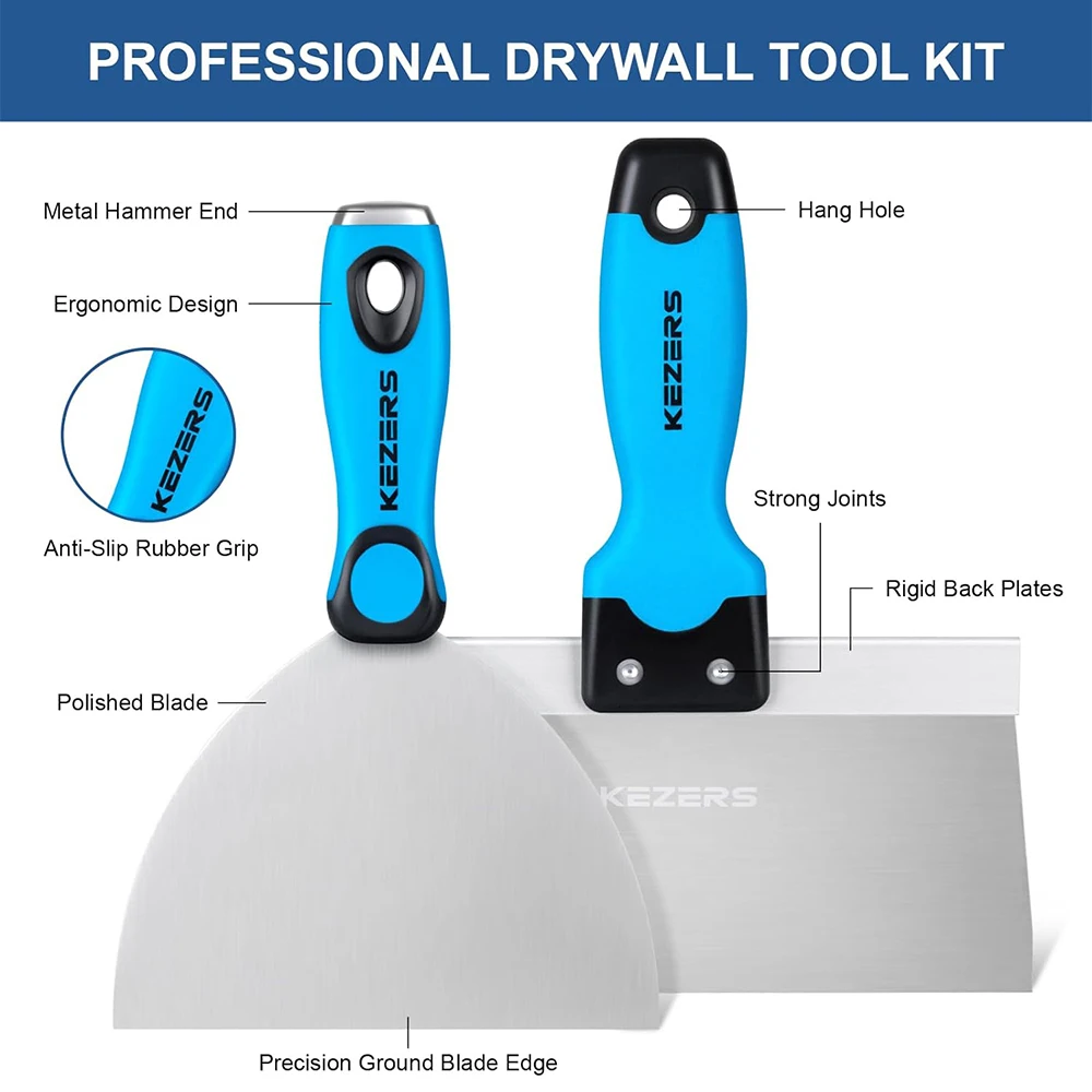 KEZERS Drywall มือชุดเครื่องมือ, 5/7 ชิ้น 3 "4" 5 "6" 8 "10" 12 "สแตนเลส Drywall มีดโลหะค้อน End