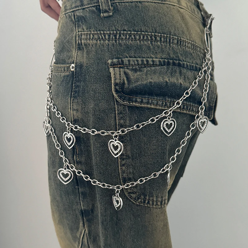 Unissex jeans pannts cintos de corrente para homens e mulheres punk metal crescente bolsa geométrica corrente hip hop hipster legal rua chaveiro