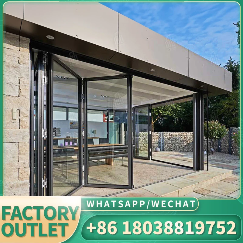 Heavy duty Coastal Glass Commercial Doors Folding Glass Door Thermal Breaking Glass Bifold Doors