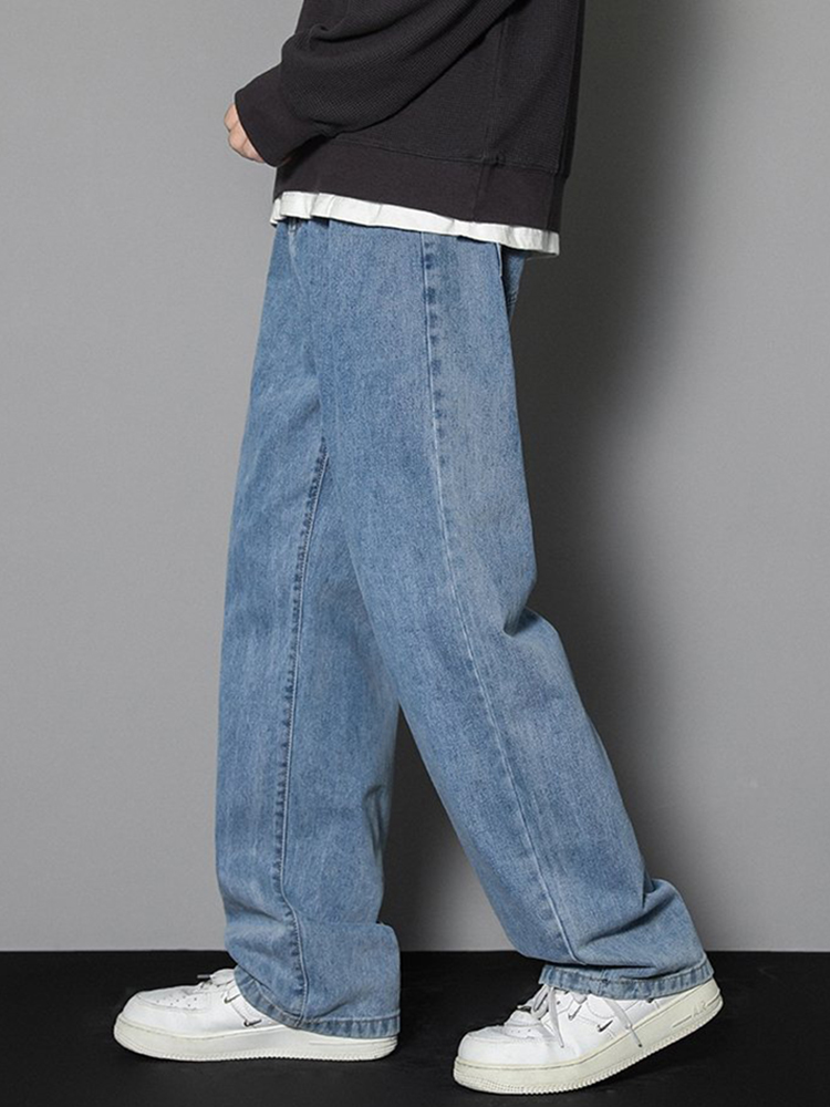 Pantalones vaqueros largos informales para hombre, Vaqueros clásicos de pierna ancha, Color sólido, azul claro, gris y negro, estilo coreano, novedad de 2025