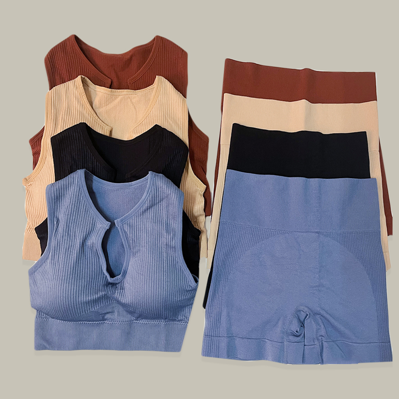 Conjunto de Yoga, conjunto de gimnasio, ropa de entrenamiento para mujer, mallas sin costuras, traje con Sujetador deportivo, ropa femenina, pantalones cortos de cintura alta, chándal para mujer