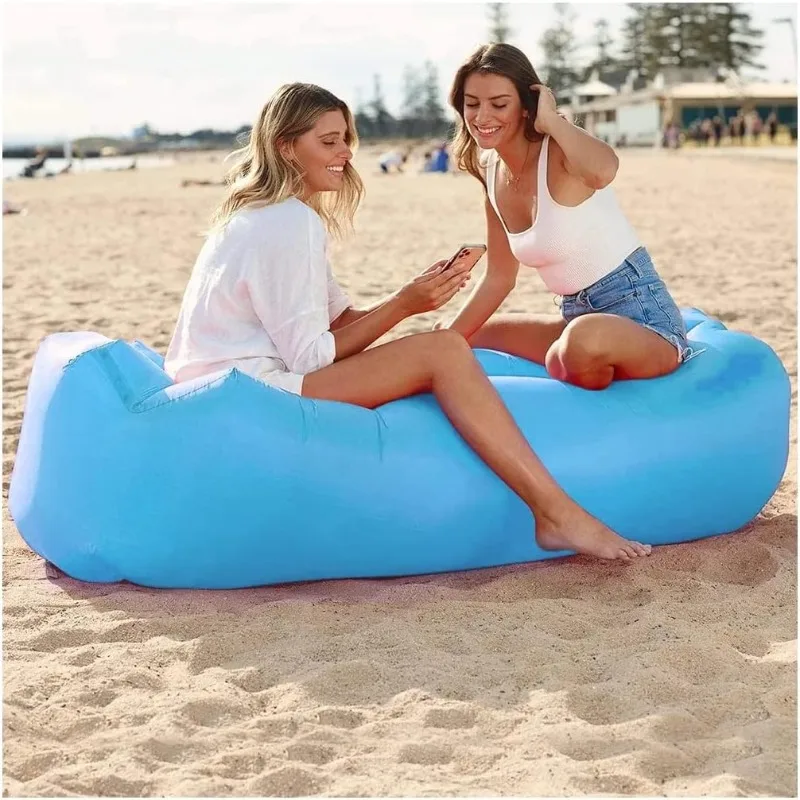 saco de assento de ar, sofá de ar de 200 * 70 cm para acampamento ao ar livre, cadeira inflável, sofá inflável, com embalagem portátil, azul.