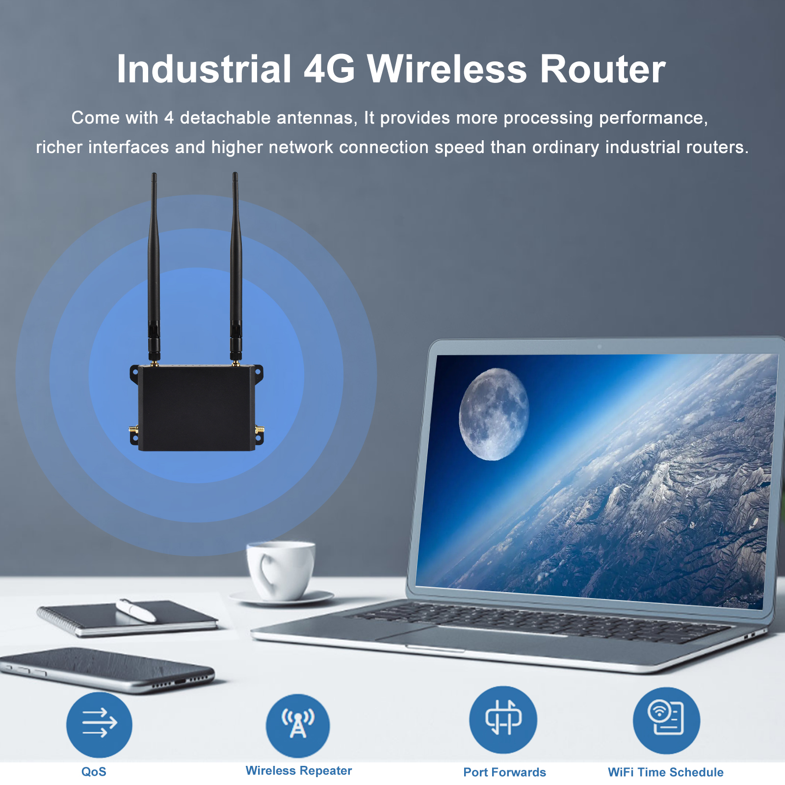 KuWFi-Roteador WiFi sem fio com antenas destacáveis, porta WAN LAN RJ45, modo repetidor AP, slot para cartão SIM, 4G LTE, 300Mbps