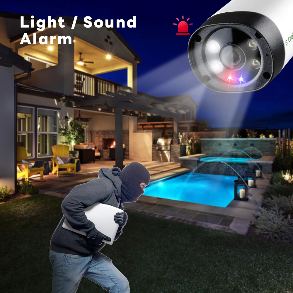 XMeye 6MP 8MP 3.6 มม.ความปลอดภัย POE เสียงสีแดงและสีน้ําเงินไฟเตือน ONVIF การเฝ้าระวังวิดีโอความปลอดภัย
