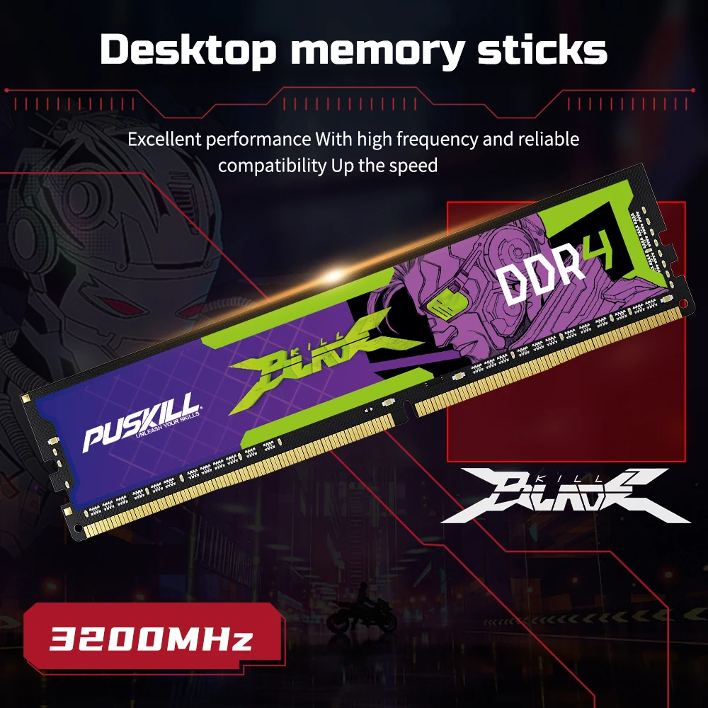 PUSKILL Killblade DDR4 32gb 16gb 8gb RAM 1.2V 3200mhz 2666mhz C19 CL22 UDIMM Desktop Memory