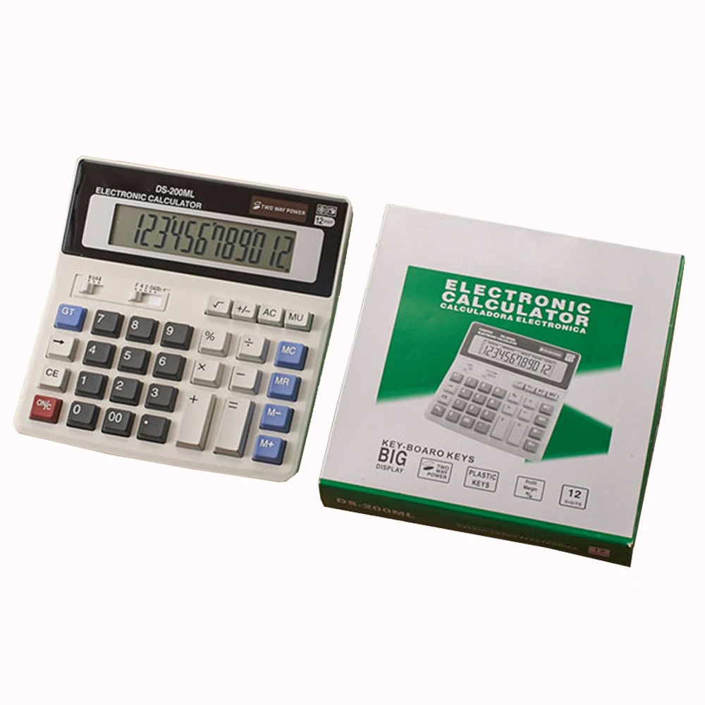 Zonne-calculator Dubbele voeding DS-200ML 12-cijferige elektronische rekenmachine Kantoorbenodigdheden voor kantoor School Boekhoudhulpmiddelen
