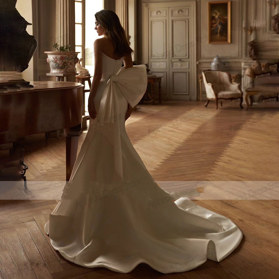 Glamorous ชุดแต่งงานซาตินชุดเจ้าสาว Mermaid ปิดไหล่ Robe สําหรับพรรคอย่างเป็นทางการ Vestidos De Novia ที่กําหนดเอง