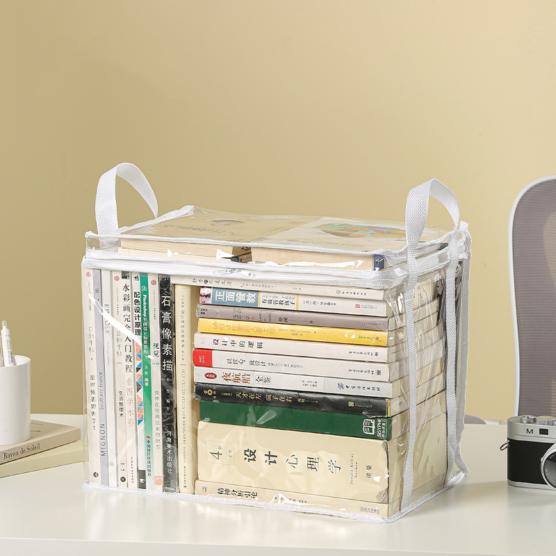 Foldable book box student dormitory classroom book organizer transparent waterproof household book organizing storage box