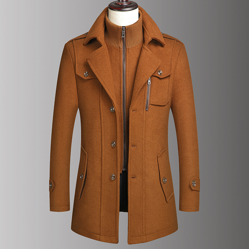 Herren-Wollmantel mit doppeltem Kragen, modisch, hübsch, Herbst-Winter, Business-Stil, hochwertige Herrenmode mittleren Alters, Wollmantel