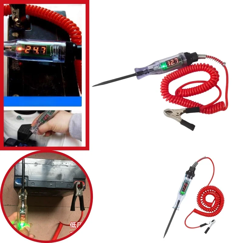 Probador de voltaje de circuito digital para automóviles y camiones 6V 12V 24V con pantalla LED Sonda de diagnóstico automático y herramienta de reparación de medición