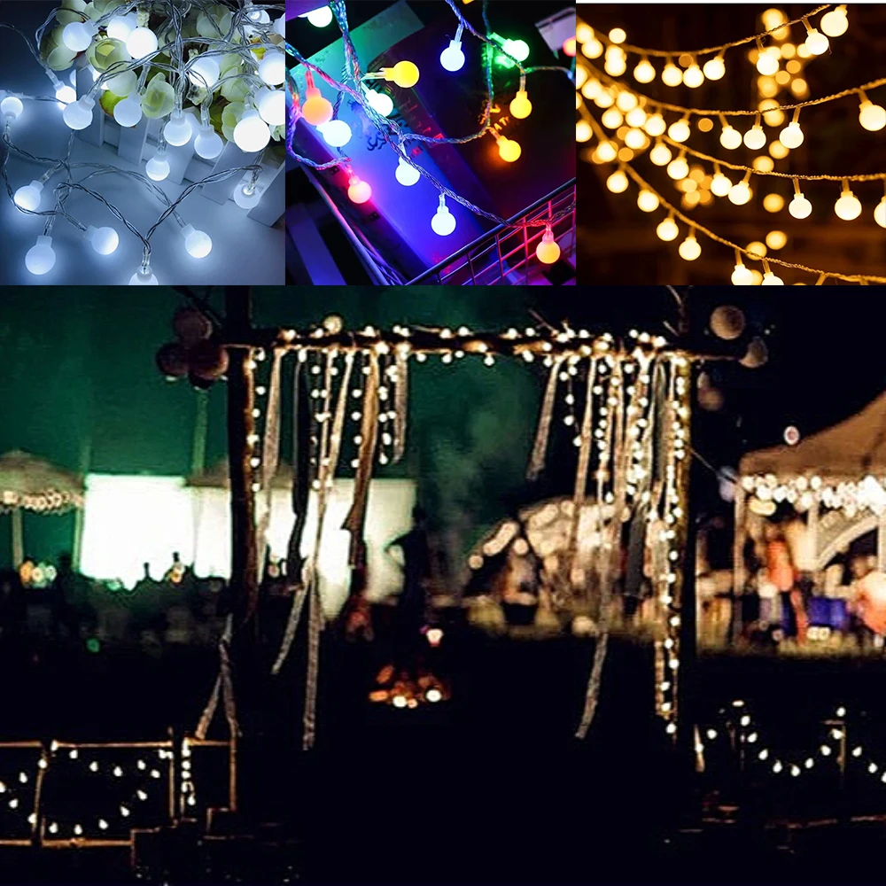 ไฟประดับตกแต่งสวนงานแต่งงาน ไฟคริสต์มาส 10 เมตร ใช้พลังงานจาก USB/แบตเตอรี่ ไฟ LED ทรงกลม