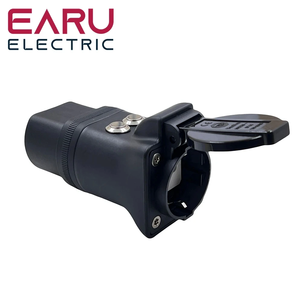 Com interruptor novo portátil 220v tipo 2 plugue macho para soquete schuko ev adaptador de carregamento para carregador ev conector ev