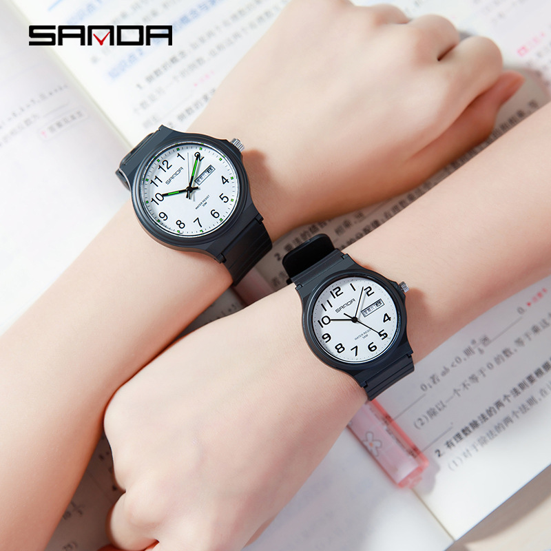 SANDA 9072 Estudantes Relógios Novo Design Pulseira de TPU Macio Resistente à Água Movimento de Quartzo Esportes Ao Ar Livre Relógio de Pulso Analógico
