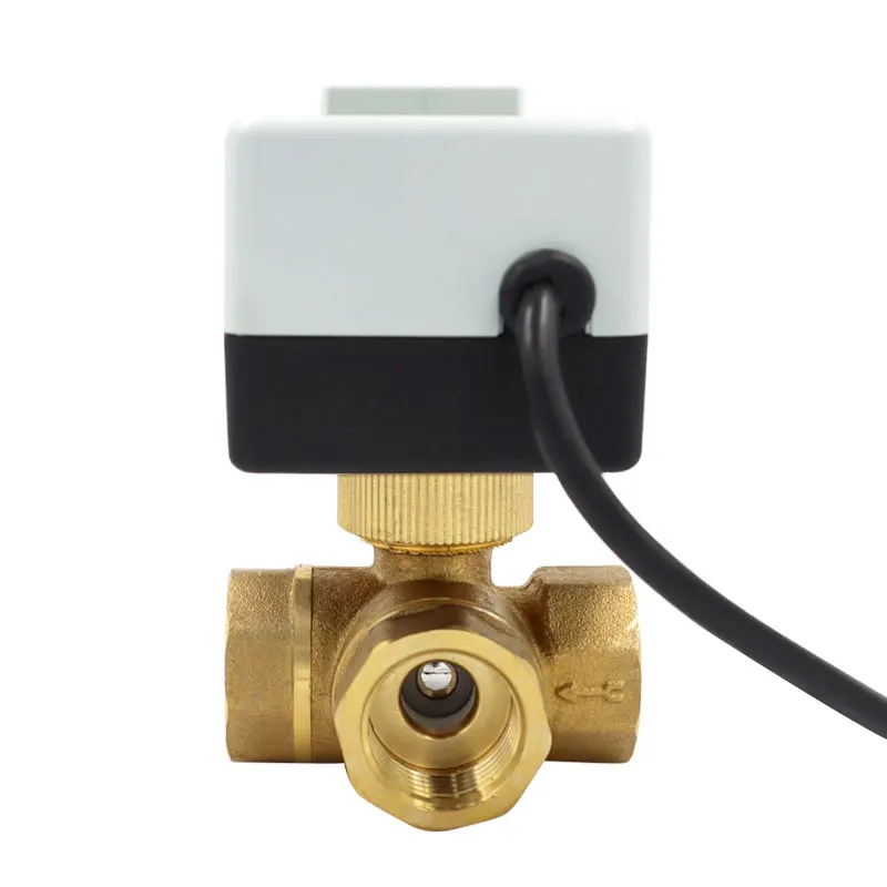 Válvula de bola motorizada de latón, actuador eléctrico de dos controles de 3 cables AC220V, 3 vías/2 vías DN15 DN20 DN25 DN32 DN40 con interruptor Manual