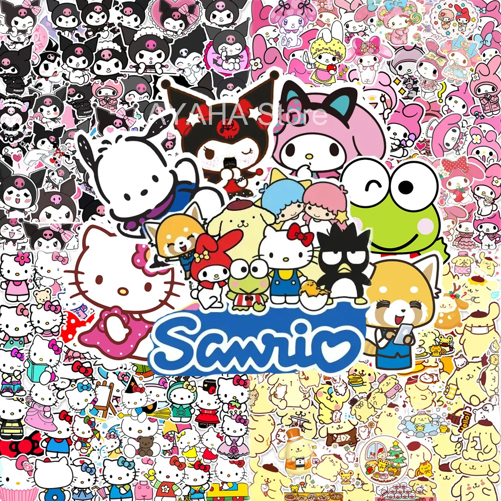 50/100 Uds Kawaii My Melody Kuromi Hello Kitty pegatinas para niños niñas DIY portátil teléfono diario lindo dibujos animados Sanrio pegatinas
