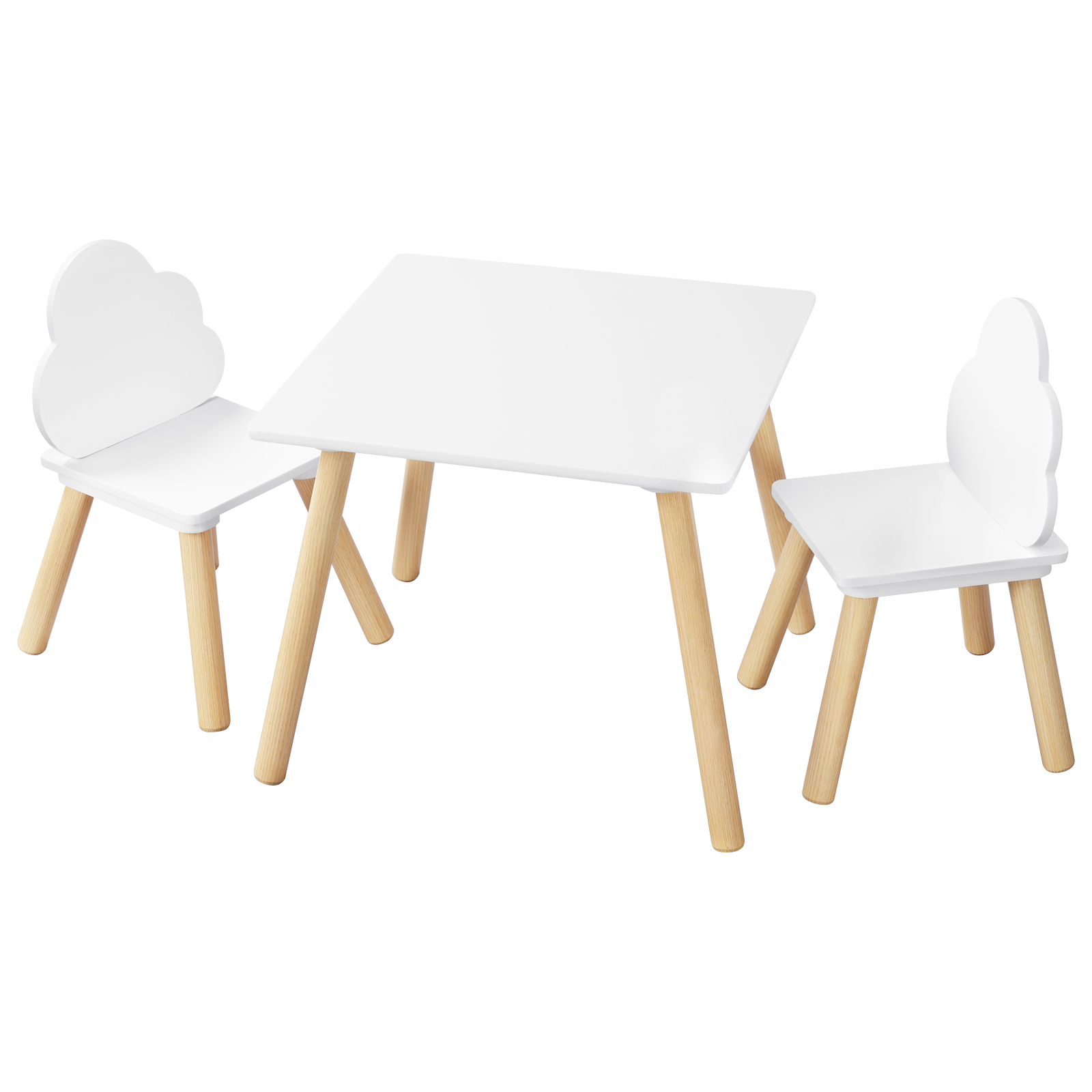 WOLTU Children's Table with 2 Chairs Cloud Backrest Solid Wood Legs for Toddlers Preschoolers Kids Reading Food Storage