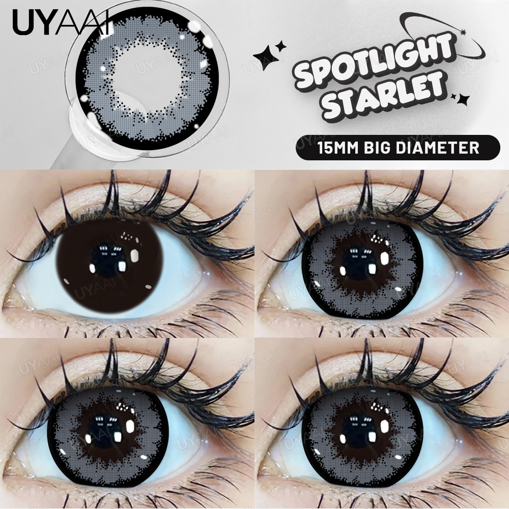 UYAAI 15 ミリメートルビッグ直径黒レンズ 14.5 ミリメートルレンズカラーコンタクトレンズ目ビッグアイレンズナチュラルルックレンズ