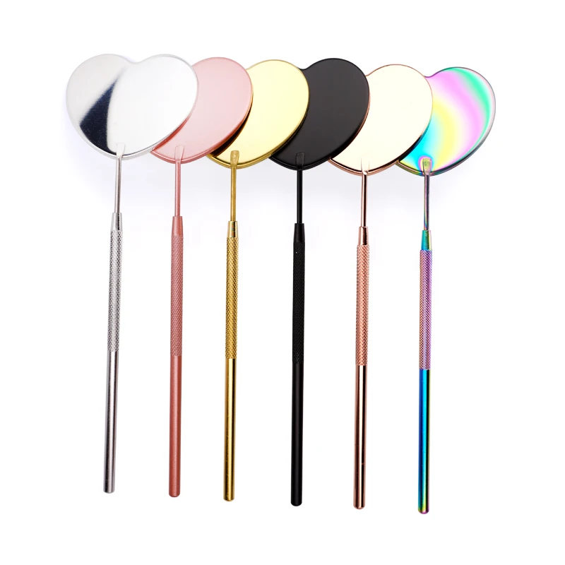 Extensiones de pestañas, espejo de control en forma de corazón, espejo de pestañas multifunción de acero inoxidable, suministros de maquillaje de belleza