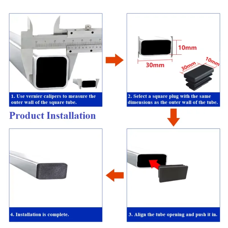 Black Rectangular Steel Pipe Plug 15~100mm Plastic Furniture Leg Anti Slip Feet Protector Pad Tube Blanking End Cap Inserts Bung