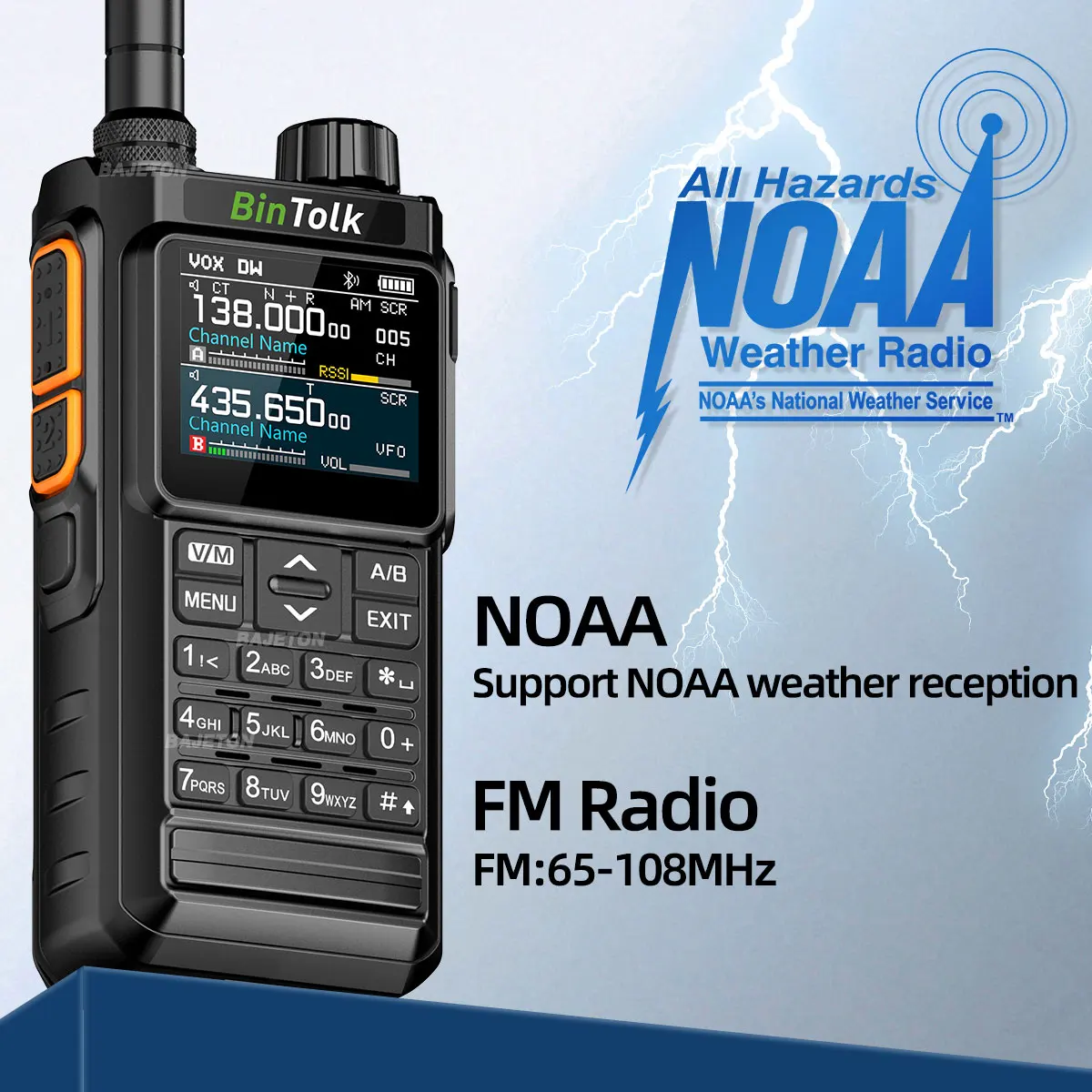 BinTolk BT7700 Walkie Talkie Multi Band Wireless Bluetooth Phone Programming Noise Reduction AM FM Ham Radio For Camping BT8200