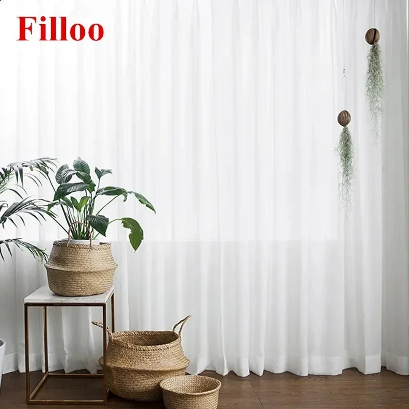 S Fold Waves elegante súper suave nieve blanco puro ventana cortinas de tul para sala de estar gasa transparente gasa dormitorio velo cocina