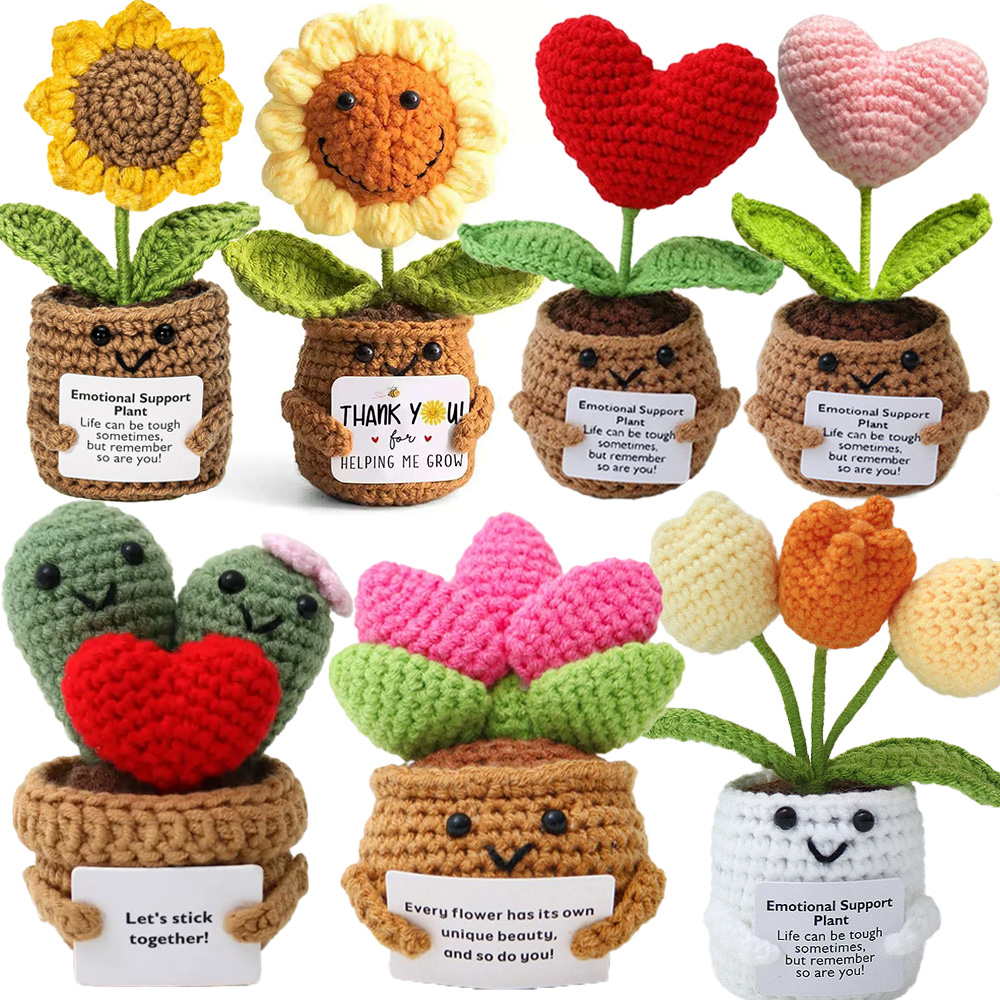 Положительная энергетическая кукла-утка, обнимающая карман, мини-плюшевые шерстяные вязаные куклы ручной работы, забавная эмоциональная поддержка, вязаный крючком подарок на день рождения