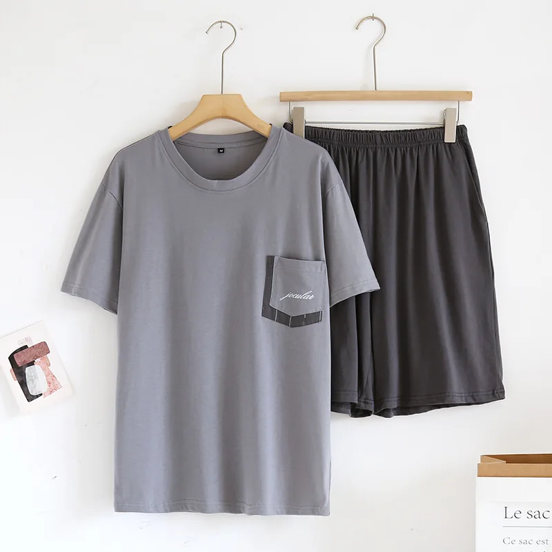 Japanischer Sommer neuer Herren-Pyjama, kurzärmelige Shorts, zweiteiliges Set, 100 % Baumwolle, gestrickt, Heimkleidung, dünn, lässig, großes Set