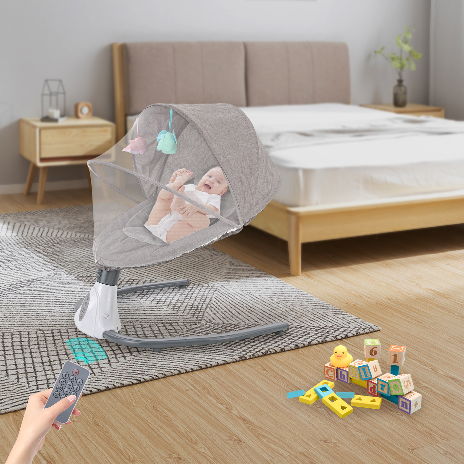 Berceau électrique pour bébé, berceau à bascule automatique avec musique Bluetooth et télécommande pour nouveau-nés