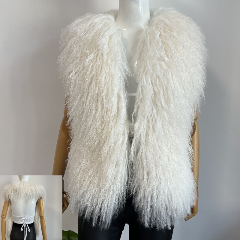 BEIZIRU vrouwen Pluizige Luxe Echte Mongoolse Bont Halter Vest Mouwloos Diepe V-hals Solid Top Bovenkleding