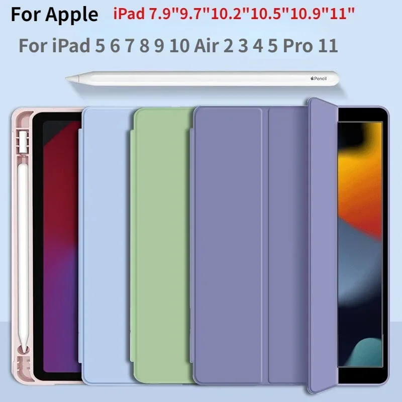 for iPad A16 11th 10.2 Pro 11 9.7 Air 11 10.9 10.5 Air 3 Smart Cover with Pencil Holder iPad 10th 9th 8th 7th 6th 5th Gen Fundas