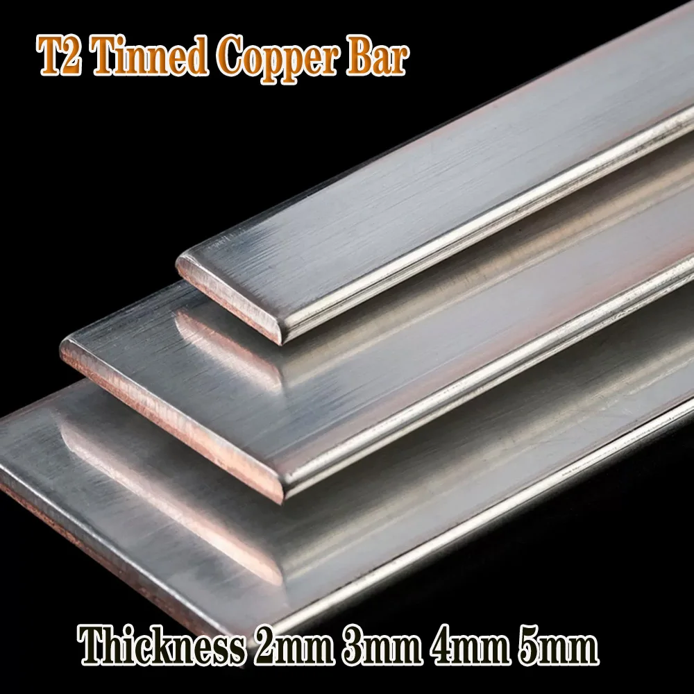 Barra de cobre estañado T2 de 500mm de longitud, tira plana de cobre púrpura, espesor de 2mm, 3mm, 4mm y 5mm, barra colectora de placa de puesta a tierra conductor, 1 Uds.