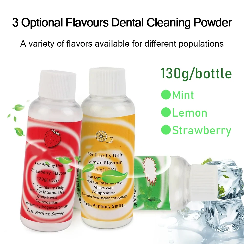 Dental Polierpulver Prophy Air Jet Flow Zahnreinigung Plaque Fleckenentfernung Natriumbicarbonat 130g Minze Zitrone Erdbeere