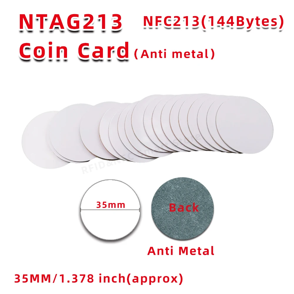 10/50/100 шт. NFC монета-карта NT/AG 213 антиметаллическая 13,56 МГц 144 байта 35 мм универсальная металлическая поверхность доступные RFID-метки Nt/ag213 nfc