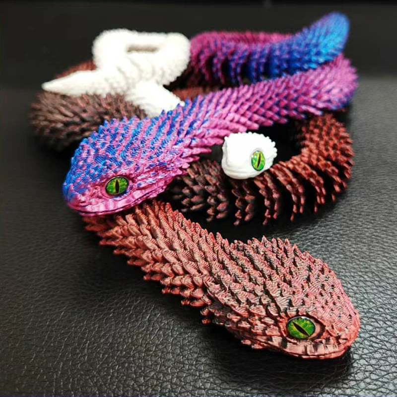 2025 New 3D Printed Snake Realistic Snake Statue Movable Joint Fidget Toys Simulation Snake Year Desk Ornament Animal Model Gift
