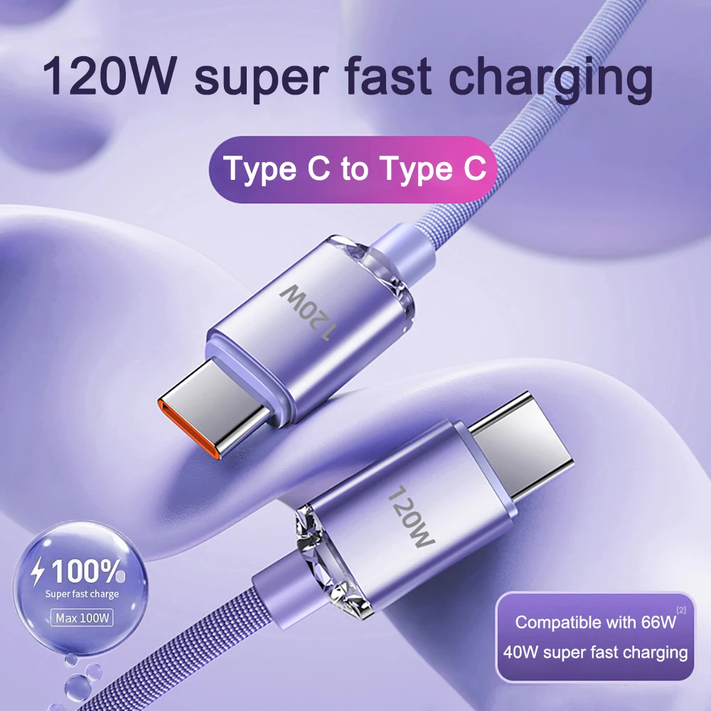 120W USB C To Type C Cable 6A PD Super Fast Charging Data Cord For iPhone 15 Pro Max Samsung S24 S23 Xiaomi Redmi Charger Cable