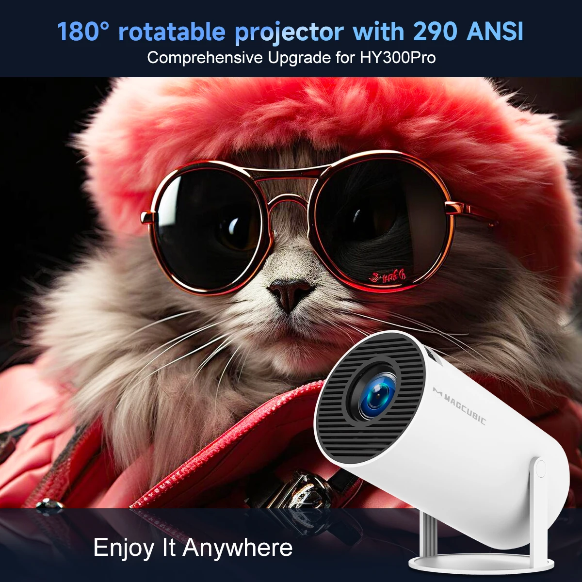 Proyector Magcubic Android14 8K 1280*720P HY300 Pro Dual Wifi 290ANSI 180 Flexible BT5.0 Cine Proyector portátil al aire libre