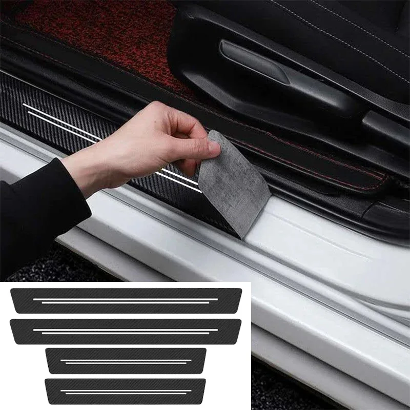 Nueva tira de protección Universal para alféizar de puerta de coche de cuero de fibra de carbono de imitación, accesorios adhesivos decorativos resistentes y duraderos para coche