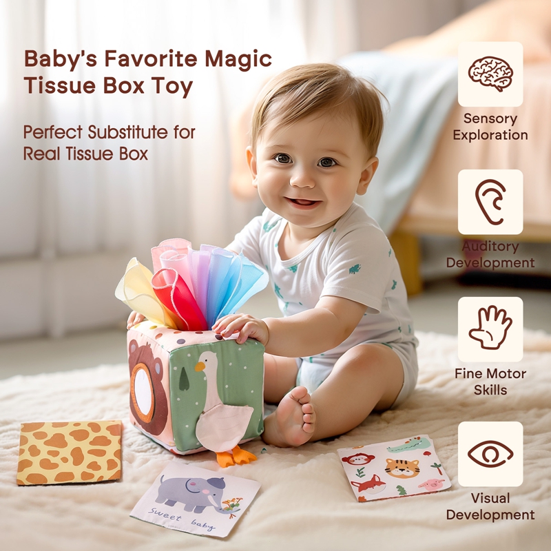Baby Montessori Toy Magic Tissue Box Early Educational Learning Activity Sensory Toy  Kid Finger Exercising Busy Board Game 0-18