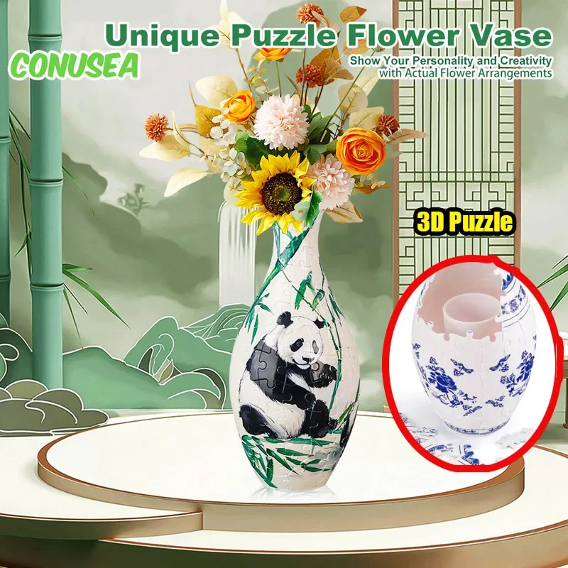 ของขวัญสร้างสรรค์ 3D ปริศนาแจกัน Panda ดอกไม้ Building Block Porcelain ศิลปะแจกันตกแต่งบ้านเด็กผู้หญิงคริสต์มาสของขวัญของเล่น