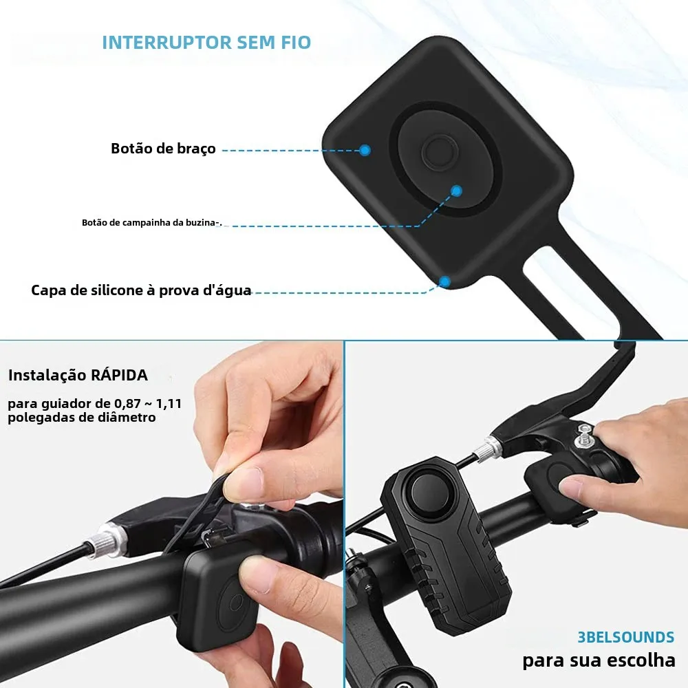 Sectyme buzina de alarme de bicicleta, sem fio, à prova d'água, antirroubo, controle remoto, alarme de vibração para bicicleta, motocicleta, scooter elétrica