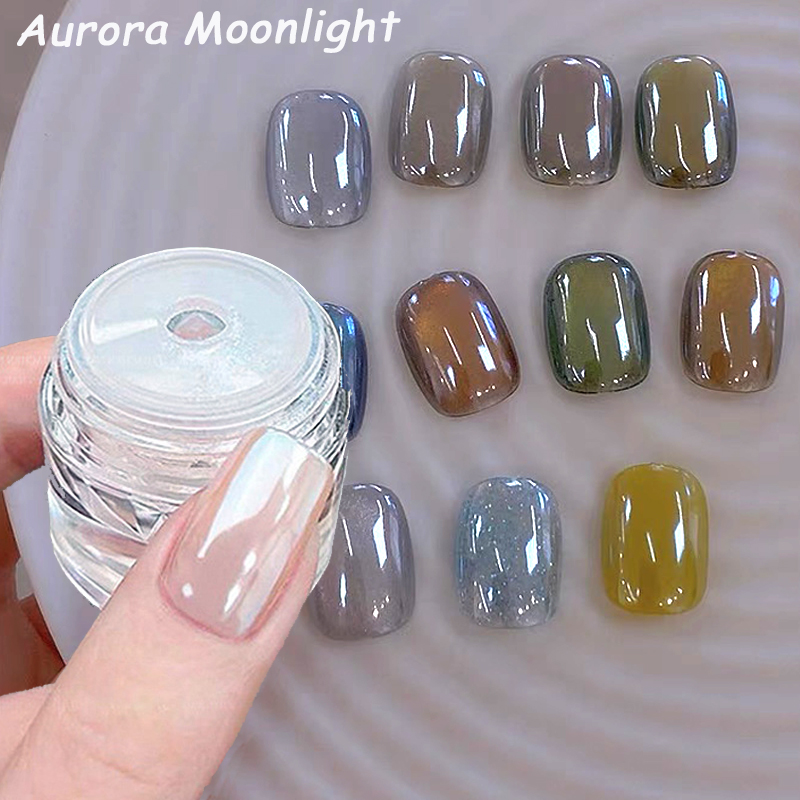 1jar Plating Aurora Chrome Nail Powder High-Gloss Moonlight Mirror Fine Glitter Pigment Aurora Pearl  Rubbing Dust Chrome Nails