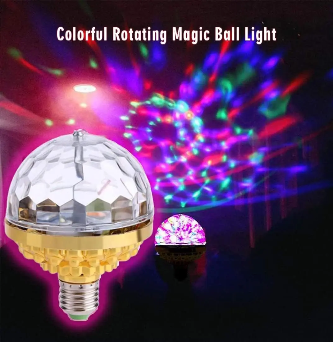 KTV Stage Colorful Rotating Light E27 Crystal Light Bulb with Sockets Disco Magic Ball Light Bulb for Home Room Dance Party