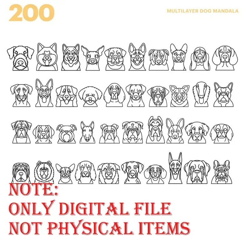 200 Mandala multicapa para perros SVG DXF EPS Vector corte láser CNC Glowforge archivos dibujos