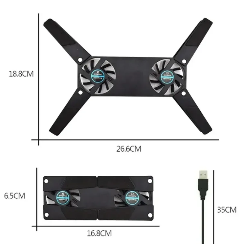Air-cooling Laptop Cooler Bracket USB Powered Cooling Dock Laptop Cooling Pad 2 Fan for Notepad Universal 7 15" 1 Notebook Stand